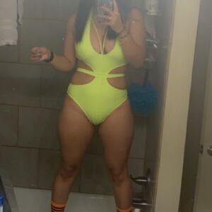 SHEIN Neon Yellow Cutout One Piece Swimsuit